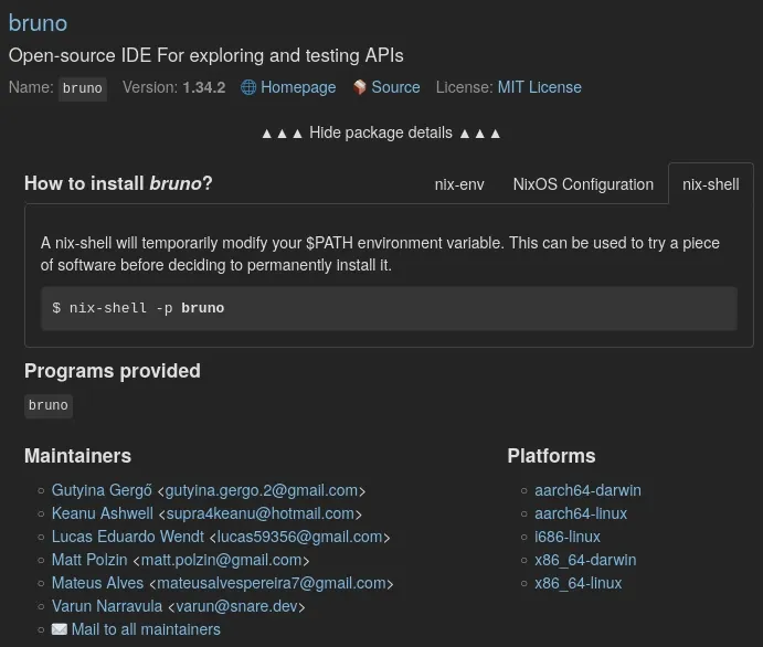 Nix package search